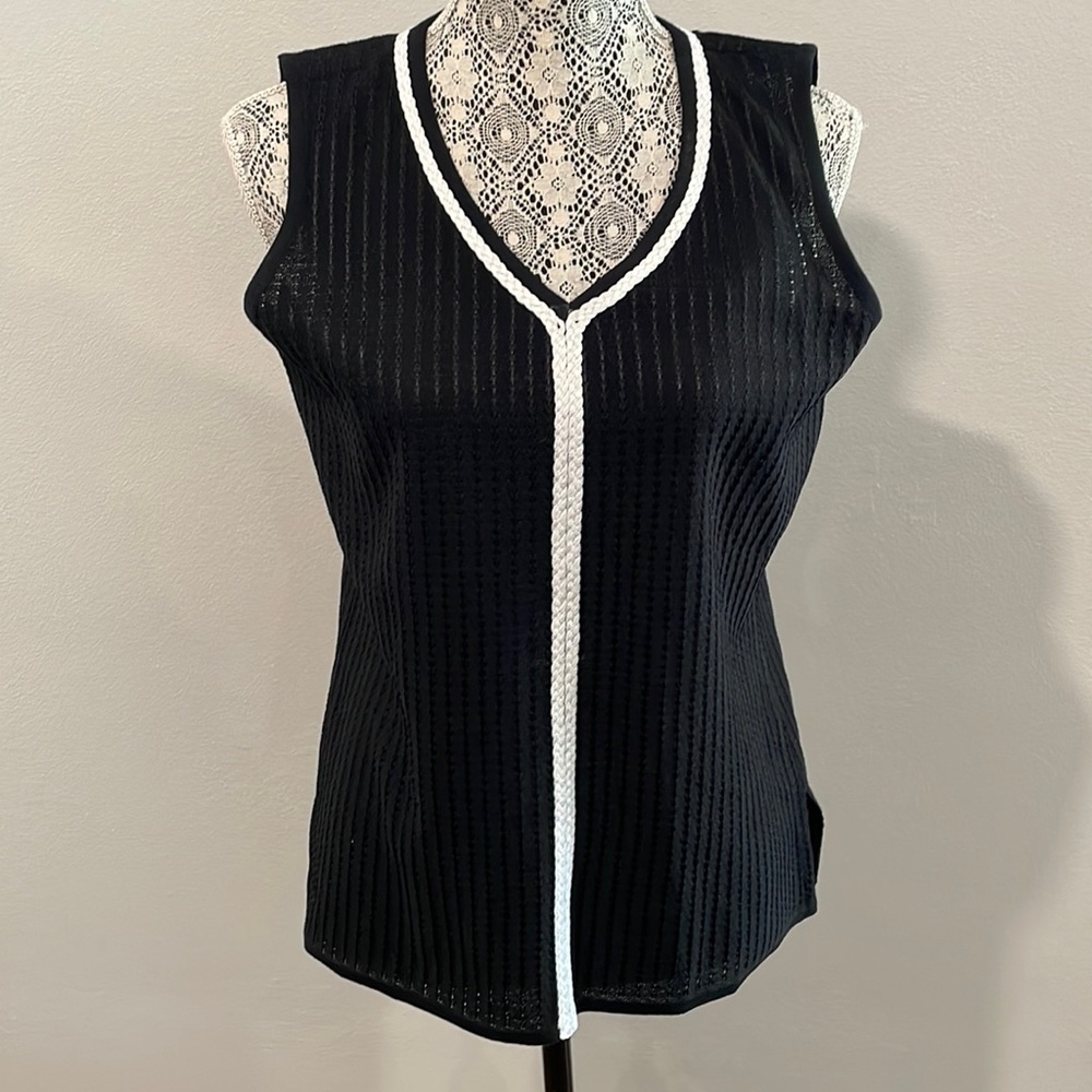 Ming Wang Black Cable Sleeveless Knit Top